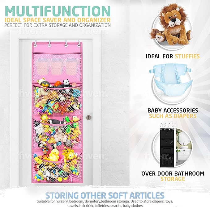 Honeyera Storage for Stuffed Animals - Over Door Organizer for Stuffies, Baby Accessories, and Toy Plush/Easy Installation wi
