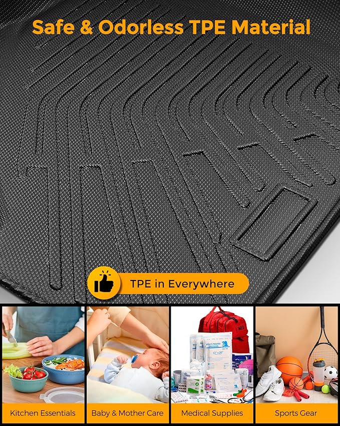 All Weather Floor Mats for Toyota Highlander 2013 2012 2011 2010 2009 2008 (Not for Hybrid), Heavy Duty Rubber Waterproof Car Accessories Custom Fit for Front & Rear Row Backseat, Black