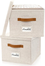 ZICOTO Decorative File Organizer Box Set of 2 - Collapsible Linen Filing Cabinets w/Handles Are Perfect to Store all Your Doc