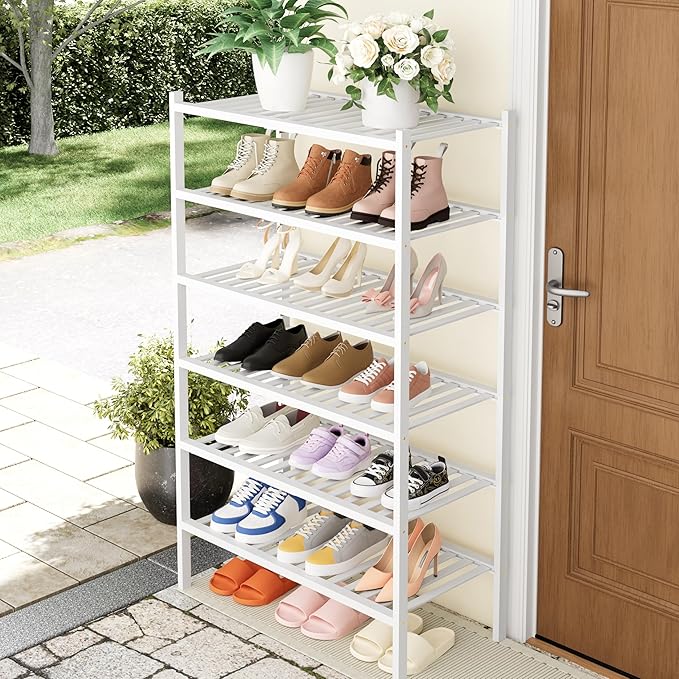Smiry Shoe Rack, 6 Tier Thick Bamboo Shoe Organizer, Stackable Free Standing Wooden Shoe Storage Shelf for Closet, Entryway, 