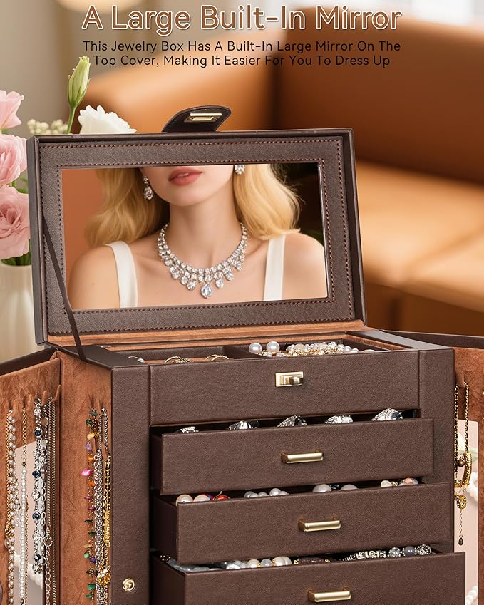 AKOZLIN 360° Rotating Jewelry Box 6-Tier Organizer Functional Jewelry Storage Case for Women Girls Ring Necklace Earring Brac