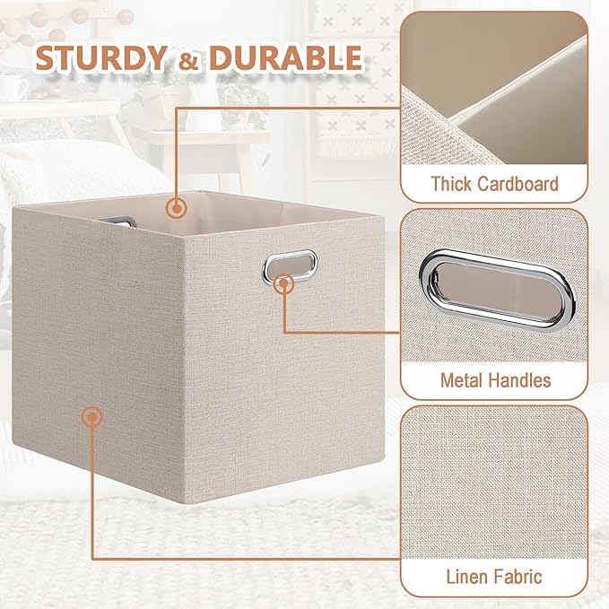 Posprica 13x15x13in Collapsible Storage Bins, Fabric Foldable Cube Storage Boxes, Decorative Storage Baskets Organizer for IK
