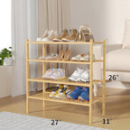 ROMGUAR CRAFT 4 Tier Bamboo Shoe Rack for Closet Free Standing Wood Shoe Shelf for Entryway Small Space Stackable 27"x11"x26"