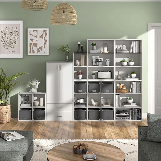 Homes: Inside + Out Apexa 3-Tier Cube Storage Organizer Shelves, Stackable Wood Bookcase Fits Cubby Bins for Organization, Do