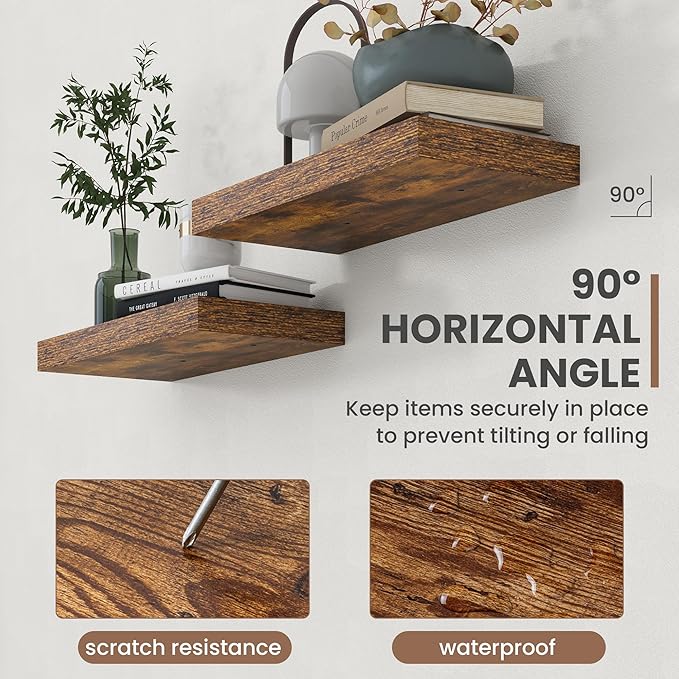 48 Inch Floating Shelves, 8 Inch Deep Floating Shelves for Wall, Hanging Shelf with Invisible Brackets, Deep Shelves for Bath
