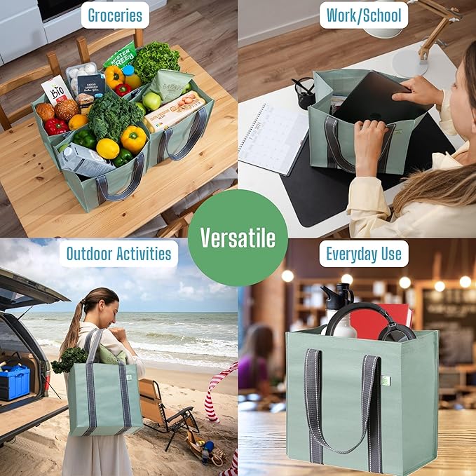 VENO 2-4 Pack Reusable Grocery shopping Bags, Medium Tote Bag w/Handle Hard Bottom, Heavy Duty, Foldable Carrier