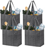 VENO 4 Pack Reusable Grocery Bags with Hard Bottom, Heavy-Duty Shopping Bags for Shopping Cart (Windowpane, 4 Pack)
