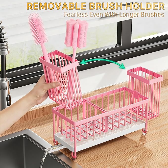 Cisily Sponge Holder for Kitchen Sink, Sink Caddy Organizer with High Brush Holder, Kitchen Countertop Organizers and Storage