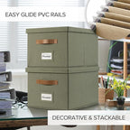 ZICOTO Decorative File Organizer Box Set of 2 - Collapsible Linen Filing Cabinets w/Handles Are Perfect to Store all Your Doc