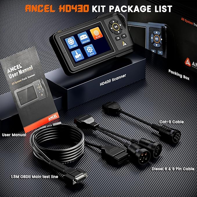 ANCEL HD430 Heavy Duty Truck Scanner, DPF Reset & Forced Regeneration for Cummins & Caterpillar Engine, Full System HDOBD
