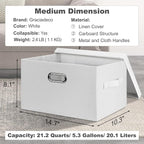 Graciadeco Medium 15" 21 Quart Collapsible Stackable Storage Bins with Lids, 3 Packs White Foldable Fabric Closet Boxes Heavy