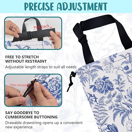 Car Garbage Bag Abstract Blue and White Floral Hanging Canvas Car Trash Bag Drawstring Car Back Seat Organizer for Car Back Front Seat Console with Adjustable Buckle