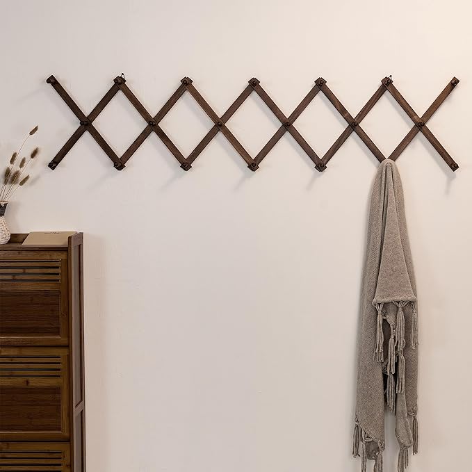 SKOLOO Hat Rack for Wall with 20 Hooks, Solid Wooden, Modern, Expandable Coat Rack Wall Mount for Coats, Hats, Bags, Baseball
