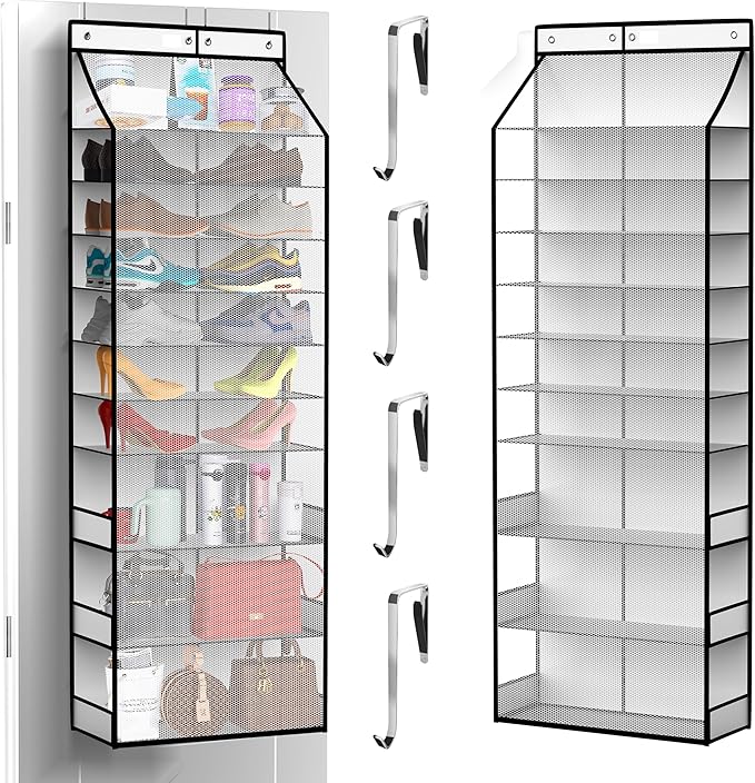PAULONE 10-Pocket Multi-Use Over the Door Organizer, Heavy Duty 95lbs Capacity with Breathable Mesh, Versatile Hanging Storag