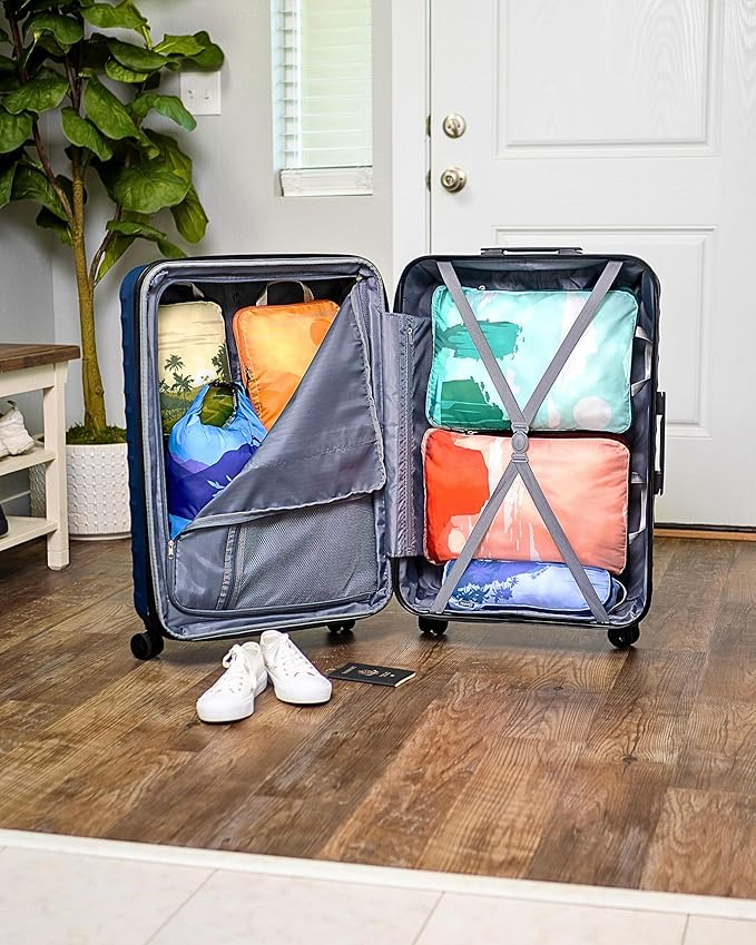 TRIPPED XL Compression Packing Cubes — 7-Piece Set for Checked Luggage | Extra-Large (15.7"×11"×4") + Large + Small + Tube + 