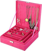 Two-Layer Jewelry Box Organizer Display Storage case with Lock (Rose)