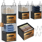 Hanging Closet Organizer with Drawers, 4 Tier Metal Closet Organizers and Storage with 4 Hanging Hooks 4 S-Hooks for Wardrobe