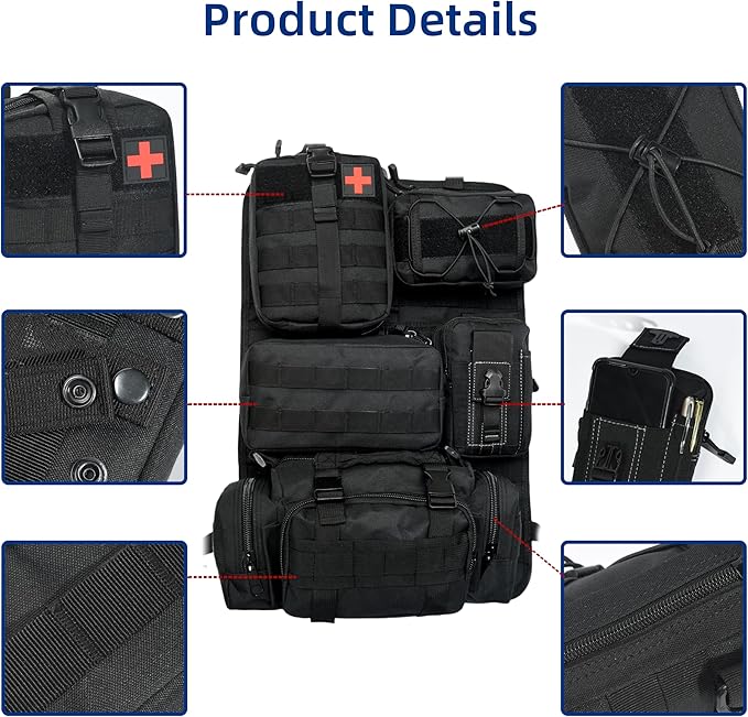 Tactical Car Seat Back Organizer,Back Seat Organizer with 5 Detachable Molle Pouches,Molle Panel Organizer Fits for Vehicel Such as Jeep,Truck,SUV, Car