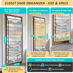 Kotkn 24-Pair Over Door Shoe Organizer for Family & Kids, Double Sided | Hanging Storage for Sneakers, Boots, Toys & Room Org