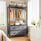 Raybee Clothes Rack, Heavy Duty Clothing Racks for Hanging Clothes, Portable Closet with 4 Drawers, Freestanding Garment Rack