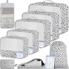BAGAIL 9 Set Packing Cubes with Packing List Luggage Packing Organizers for Travel Accessories (Grey leopard)
