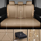 CAR PASS Beige Oxford Bling Diamond Car Seat Covers Full Set Interior Sets, Waterproof Shining Glitter Sparkly Crystal Univer