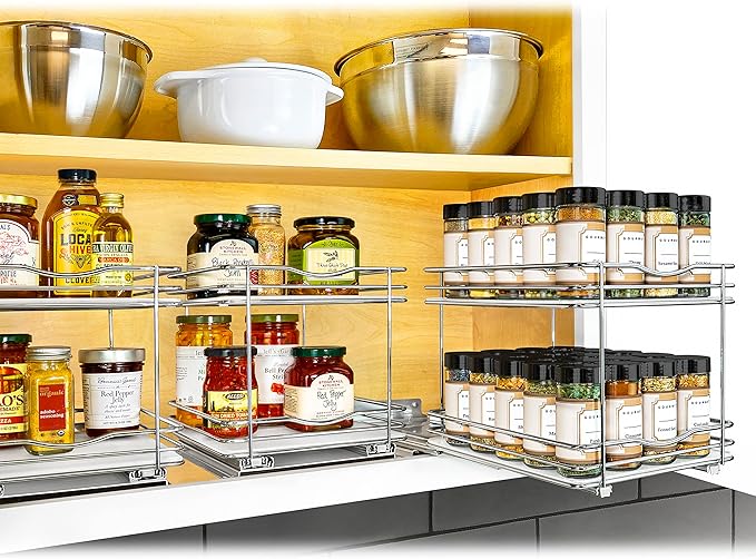 LYNK PROFESSIONAL® Pull Out Spice Organization for Cabinets - 8-3/8 inch Wide – Spice Rack for Inside Cabinets, Slide Out Spi