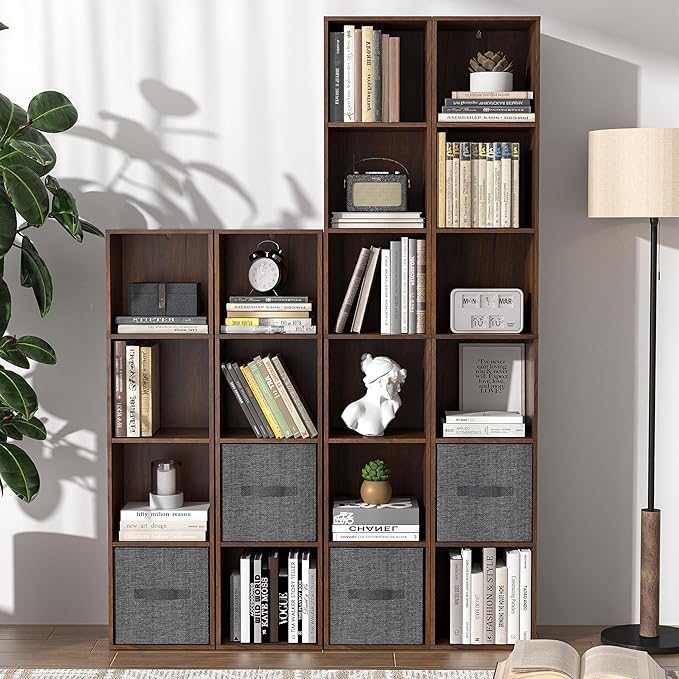 6 Cube Storage Organizer, Narrow Open Shelf Bookcase, Freestanding 6 Tier Low Display Bookshelf for Home Office, Living Room,