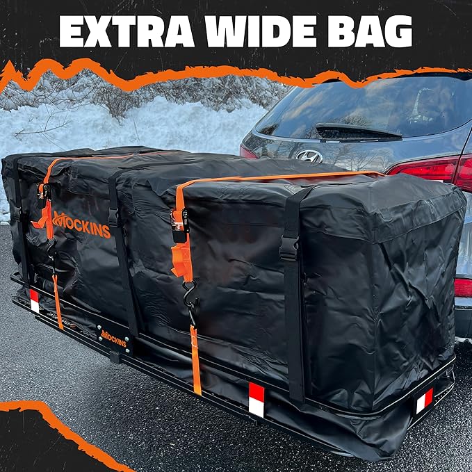 Mockins 40 Cu Ft XXL Hitch Cargo Carrier Bag 84"x24"x34" | 7 Ft Extra Wide Waterproof Trailer Hitch Storage & Truck Bed Cargo Bag | Heavy Duty Vehicle Soft-Shell Carriers w/Lock, Straps & Carry Case