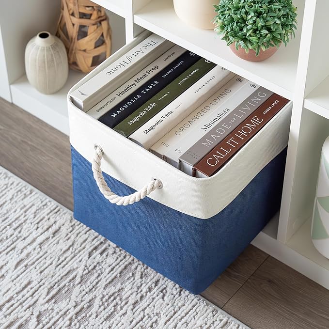 OrganiHaus 12x12 Cube Storage Bins 4 Pack, Foldable Cube Storage Organizer w/ Rope Handles, Collapsible Fabric Bins for Toys,