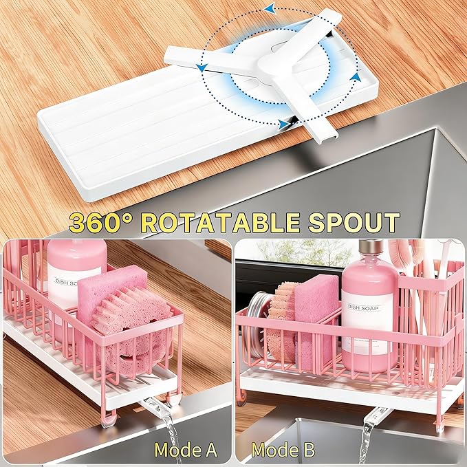 Cisily Sponge Holder for Kitchen Sink, Sink Caddy Organizer with High Brush Holder, Kitchen Countertop Organizers and Storage