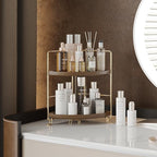 FSyueyun 2-Tier Corner Bathroom Counter Organizer, Tool-Less Installation Corner Vanity Organizer Small Plastics Countertop M