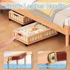 efluky 2-Pack Bamboo Under Bed Storage Containers with Wheels, Under Bed Clothes Storage Basket with Large Dust Bag, Rolling 