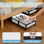 Under Bed Storage Containers with Wheels, Larger Bamboo Wood Under Furniture Storage Containers with Dust Bags，Rolling for Sh