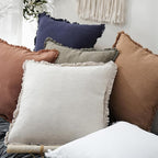 Foindtower Set of 2 Decorative Linen Fringe Throw Pillow Covers Cozy Farmhouse Boho Cushion Cover with Tassels Soft Accent Pi