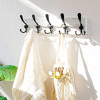 Dseap Coat Rack Wall Mounted - 5 Tri Hooks, Heavy Duty, Wooden Wall Coat Hanger Coat Hook for Clothes Hat Jacket Clothing, Wh