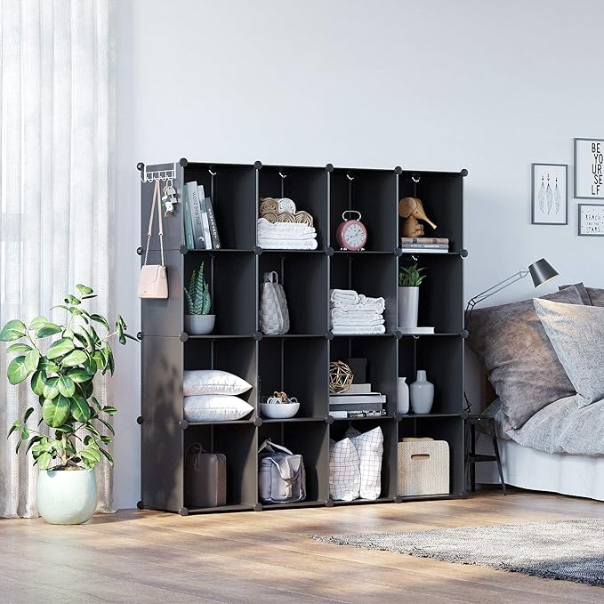 C&AHOME Cube Storage Organizer, 16-Cube Shelves Units, Plastic Storage Cubes, DIY Closet Organizer, Modular Closet Storage Sh