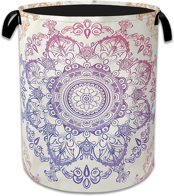 Groovy Mandala Laundry Basket Collapsible Laundry Hamper with Handle, Oxford Clothes Toy Storage Bin for Bathroom Bedroom Roo
