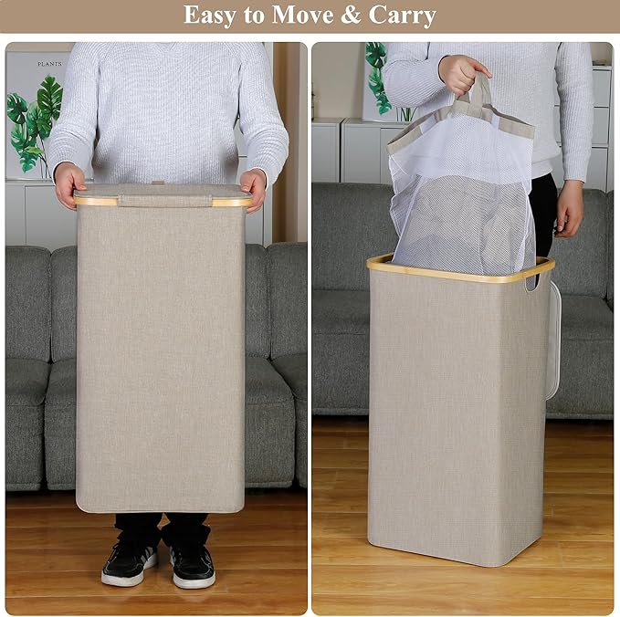 IEGrow Laundry Basket with Lid, Large Laundry Hamper with Handle and Lid, Collapsible Clothes Basket Organizer with Removable