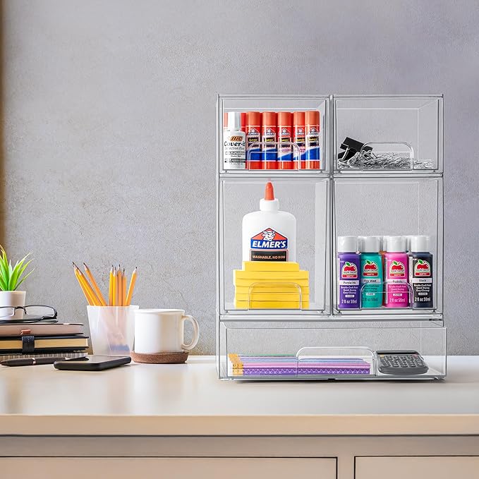 Sorbus Acrylic Storage Containers - 3 Pack, Stackable Storage Bins Set for Bathroom Organization - Clear Acrylic Drawer Organ