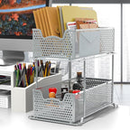 SIMPLE HOUSEWARE 2 Tier Sliding Cabinet Basket Organizer Drawer, Silver