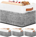 Fab totes Collapsible Storage Baskets for Shelves,14"x10", 4 Pack Foldable Fabric Storage Bins with Double Leather Handles, L