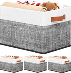 Fab totes Collapsible Storage Baskets for Shelves,14"x10", 4 Pack Foldable Fabric Storage Bins with Double Leather Handles, L