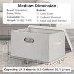 Graciadeco Medium 15" 21 Quart Collapsible Stackable Storage Bins with Lids, 5 Packs White Foldable Fabric Closet Storage Box