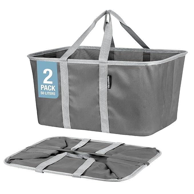 CleverMade Collapsible Laundry Tote 2-Pack (50L) – Foldable Carry-All Storage Bin for Laundry, Car Trunk, RV, Dorm & Home Org