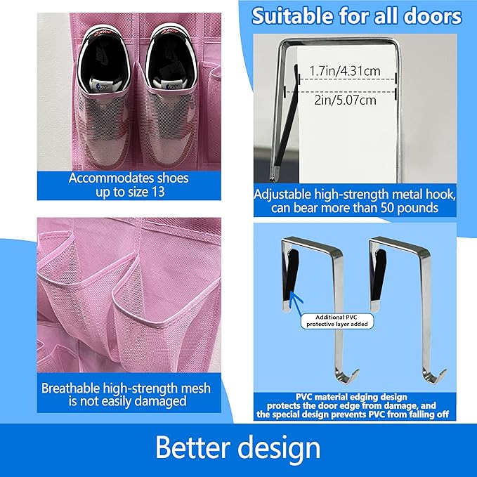 over the door shoe organizer,2025 upgraded,35 Huge pockets,over door shoe organizer,Store size 13 shoes,shoe organizer,Strong
