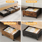 KITHELP Under Bed Storage with Wheels, Wooden Under Bed Drawers 2pack Black Wood & 2pack Vintage Brown