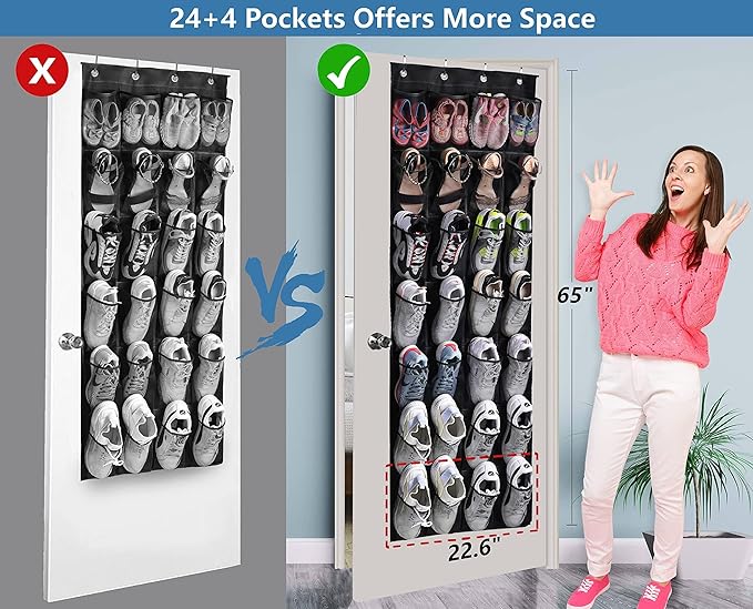 MISSLO 28 Large Pockets Hanging Shoe Organizer Over The Door Shoe Rack for Closet Door Storage Mesh Shoe Holder Hanger for Me