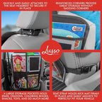 Lusso Gear Kick Mats (2 Pack) - Car Seat Back Protectors, Premium Waterproof Fabric, Reinforced Corners to Prevent Sag, and 4 Mesh Pockets for Large Storage (Tan)