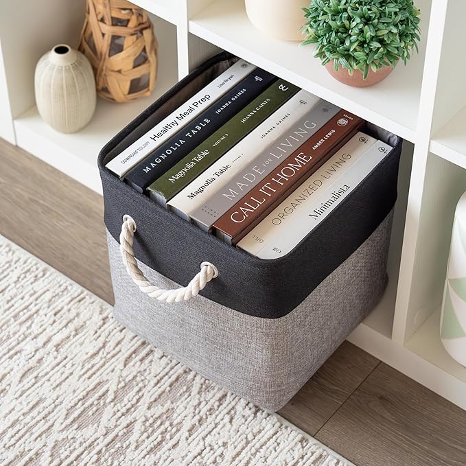 OrganiHaus 11x11 Cube Storage Bins 4 Pack, Foldable Cube Storage Organizer w/ Rope Handles, Collapsible Fabric Bins for Toys,